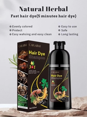Natural Herbal Hair Dye Shampoo, 3-in-1 Black Color with Ginseng Extract, Fast 5 Minute Application, 16.9 fl oz