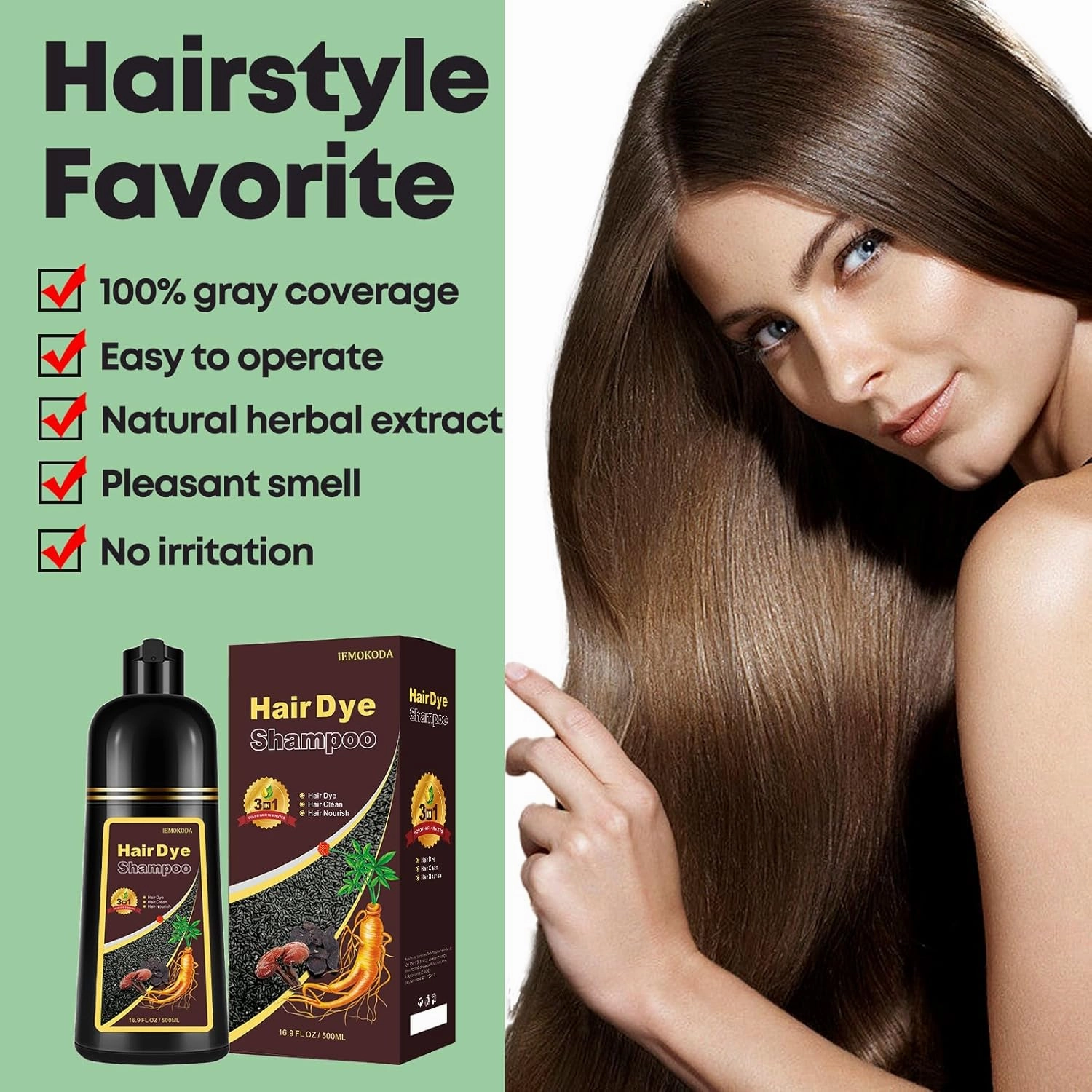 Natural Silver Gray Hair Color Shampoo, 16.9 Fl Oz, 3-IN-1 Hair Dye , Nourishing & Dyeing for Men Women Colors in Minutes, Easy to Use