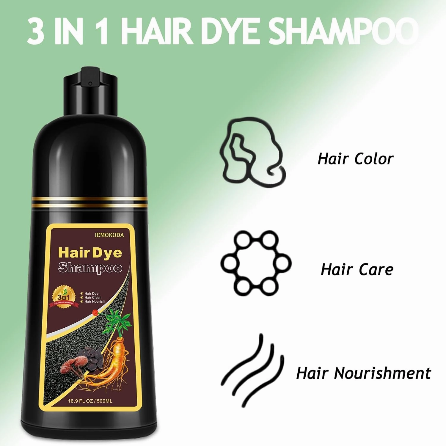 Natural Silver Gray Hair Color Shampoo, 16.9 Fl Oz, 3-IN-1 Hair Dye , Nourishing & Dyeing for Men Women Colors in Minutes, Easy to Use