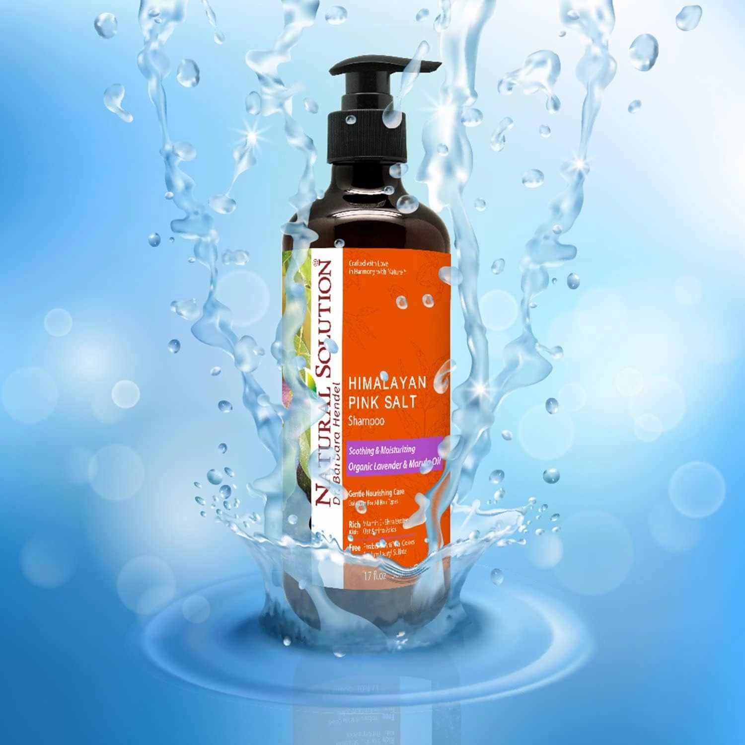 Natural Solution Shampoo with Organic Lavender & Marula Oil, Infused with Himalayan Pink Salt – Soothing, Moisturizing Daily Care for All Hair Types, 17 fl oz