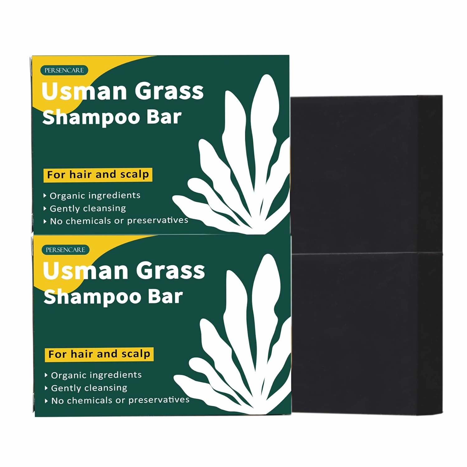 Natural Usman Grass Shampoo Bar, Cover Grey Hair Thickening & Darkening Usma Bar, Ultimate Solution for Healthy Hair Growth, Gray Hair Reverse Black Soap, Reducing Thinning Hair Loss 2 Pcs
