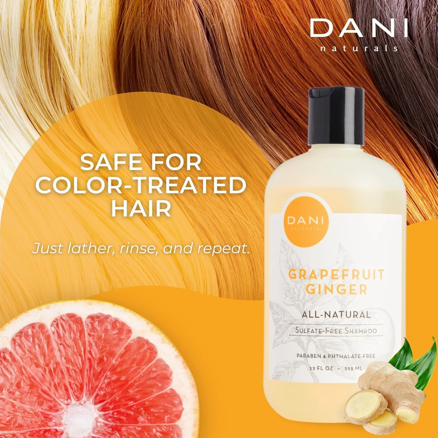 Naturals Sulfate-Free Shampoo - Grapefruit Ginger – Detoxifying & Clarifying Formula for Oily, Thick & Curly Hair, 12 oz – Nourishing, Vegan, & Color-Safe