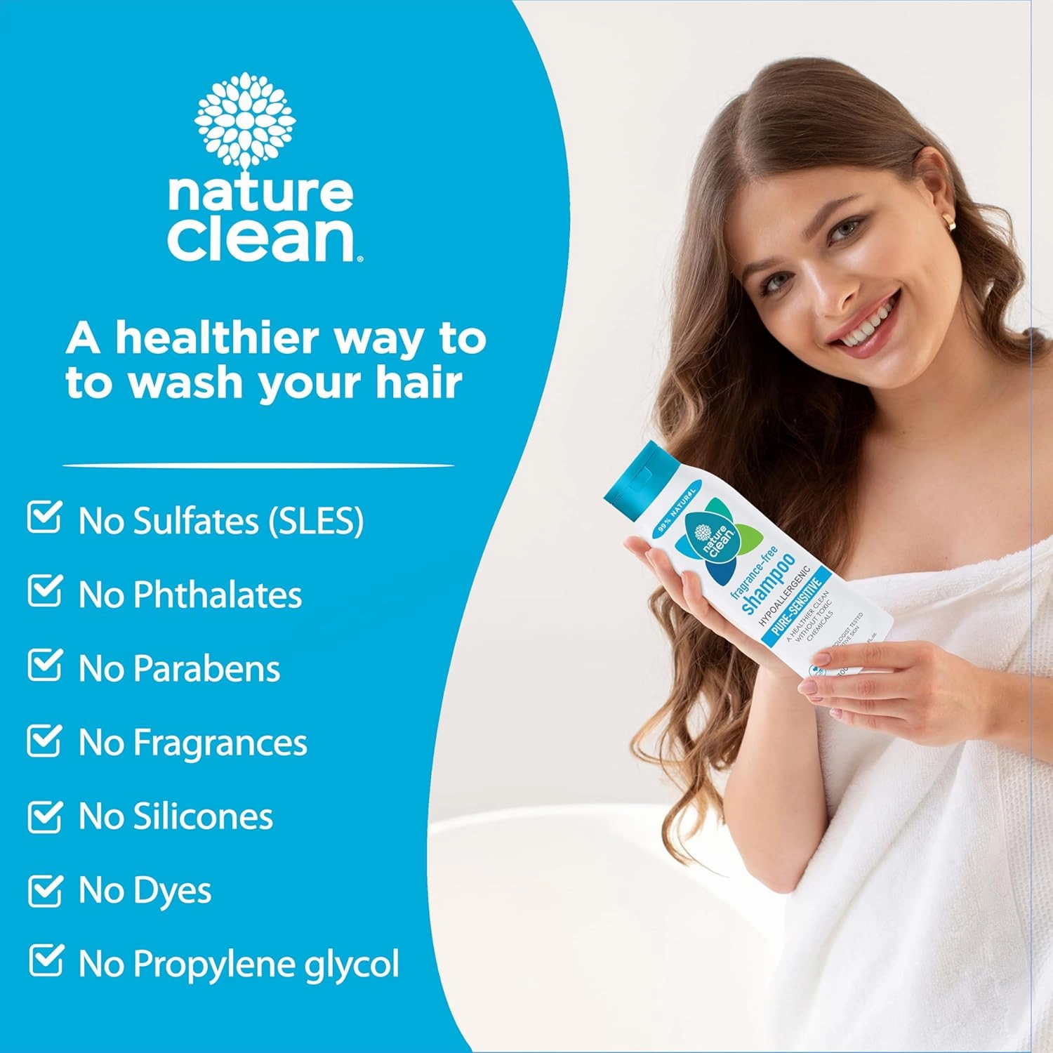 Nature Clean All-Natural Sulfate Free Shampoo for Men & Women. Non-Toxic & Fragrance-free Organic No Paraben Unscented Hypoallergenic & Vegan 10 oz / 300 ml