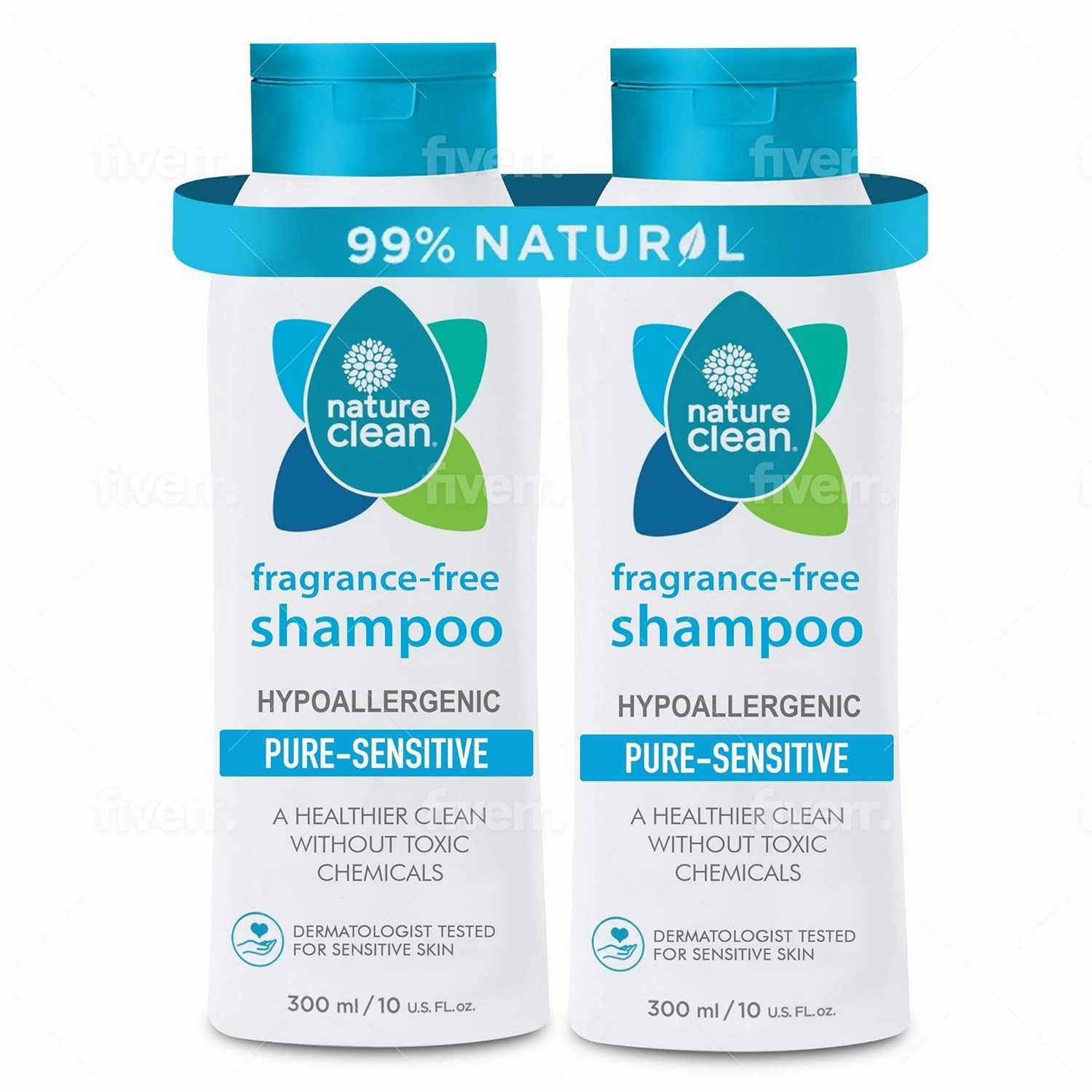 Nature Clean All-Natural Sulfate-free Shampoo For Women & Men. 99% Natural Ingredients, Toxic-Free, Fragrance-Free Hypoallergenic & Unscented. Gentle Color Safe For Color-Treated Hair - 2 pack