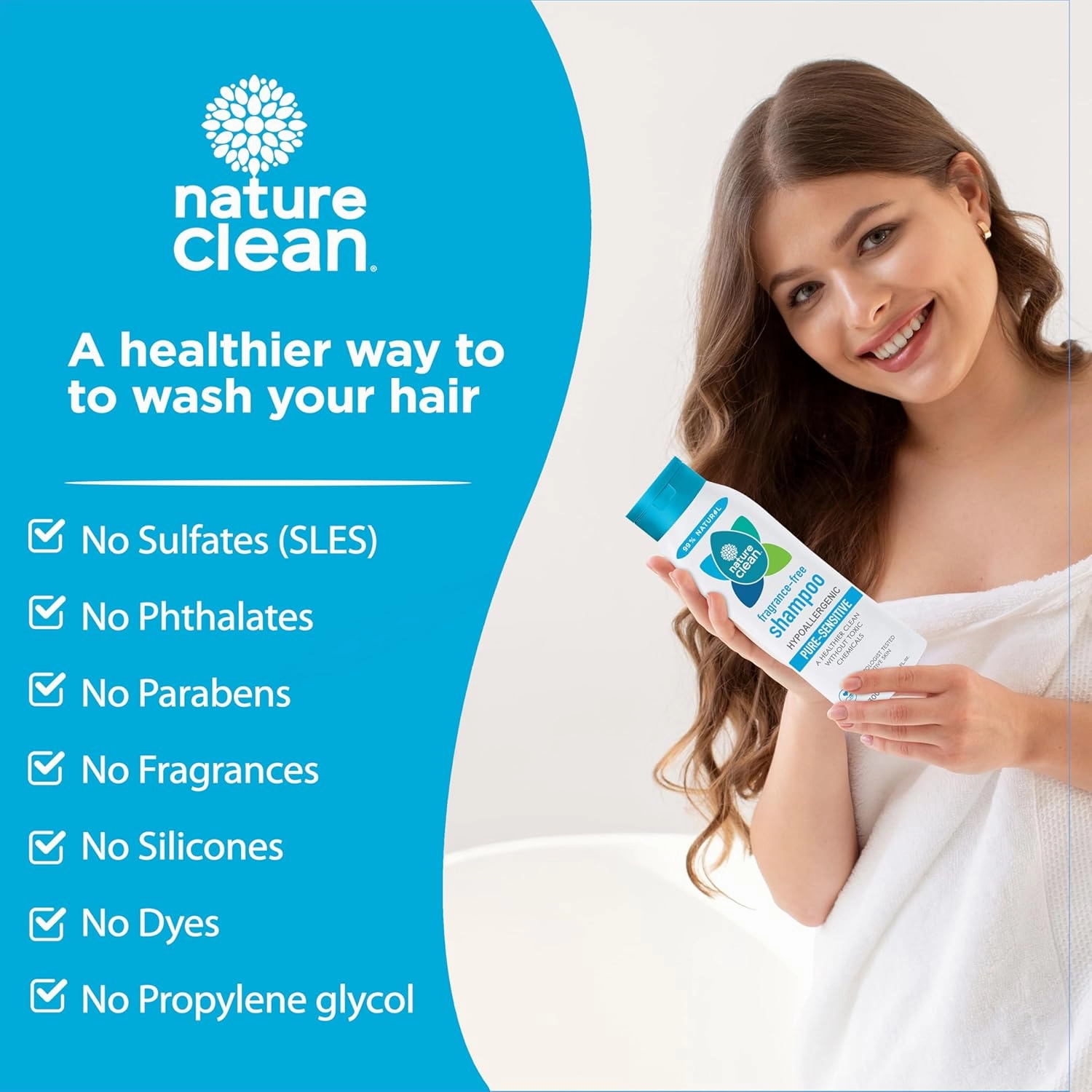 Nature Clean All-Natural Sulfate-free Shampoo For Women & Men. 99% Natural Ingredients, Toxic-Free, Fragrance-Free Hypoallergenic & Unscented. Gentle Color Safe For Color-Treated Hair - 2 pack