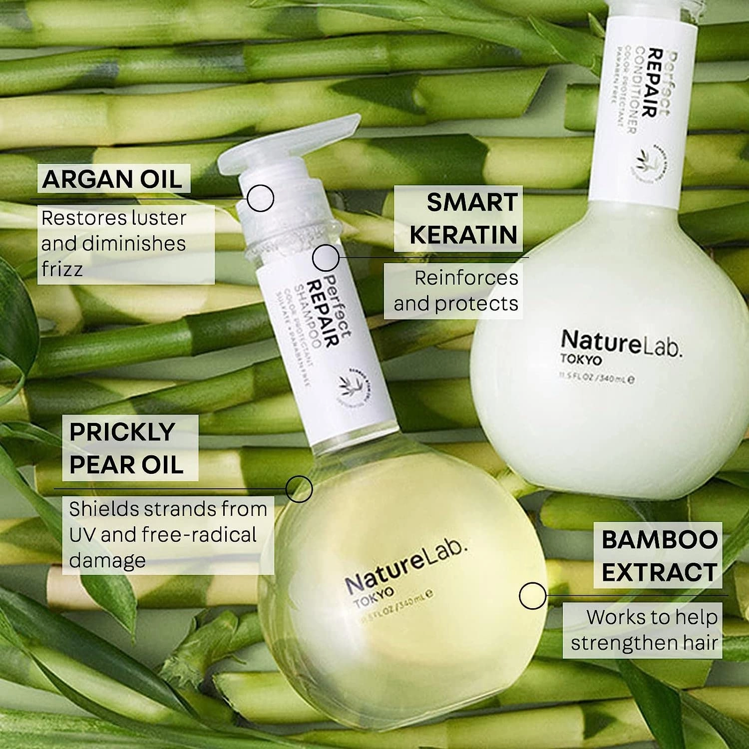 NATURELAB. TOKYO Perfect Repair Bundle: Shampoo 11.5 oz, Conditioner 11.5 oz & Treatment Masque 6.7 oz for Damaged Hair | $59 Value, Plant-Powered, Sulfate-Free, Color-Safe