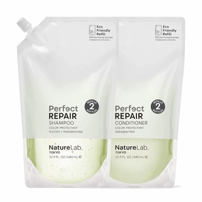 NATURELAB. TOKYO Perfect Repair Shampoo & Conditioner: Eco-Friendly Refill Pouch Duo: Replenish and Restore Damaged, Color Treated Hair and Strengthen New Hair I 22.9 FL OZ Each | $60 VALUE