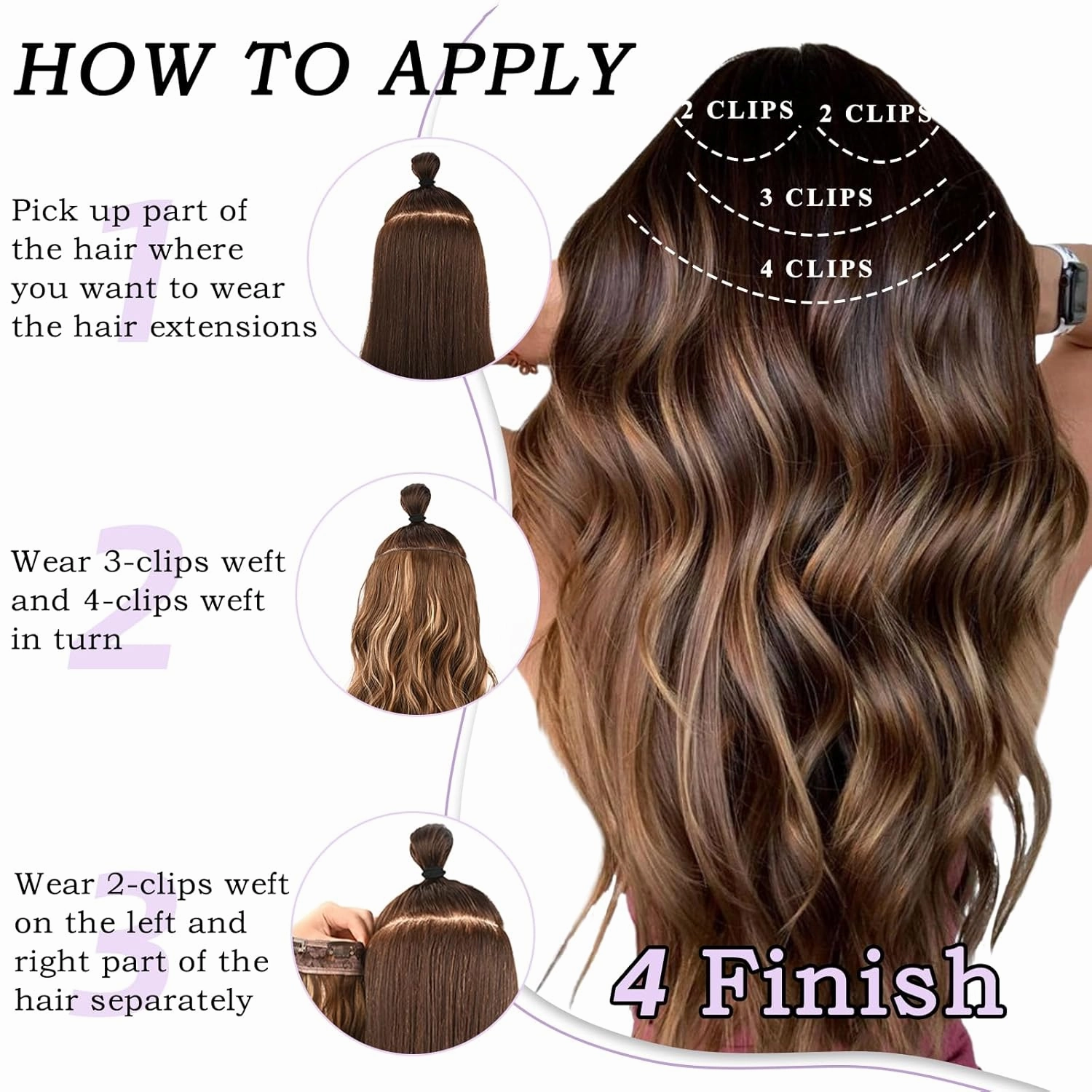 NAYOO 4PCS Clip in Hair Extensions Long Wavy Curly Synthetic Thick Hairpieces Auburn for Women with Fiber Double Weft Hair Full Head（16 Inch, Auburn）