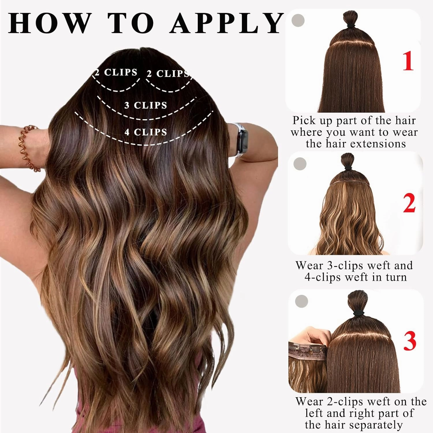 NAYOO Clip in Curly Hair Extensions 4PCS Long Wavy Synthetic Thick Hairpieces with Fiber Double Weft for Women Hair Full Head (24 Inch, Black)