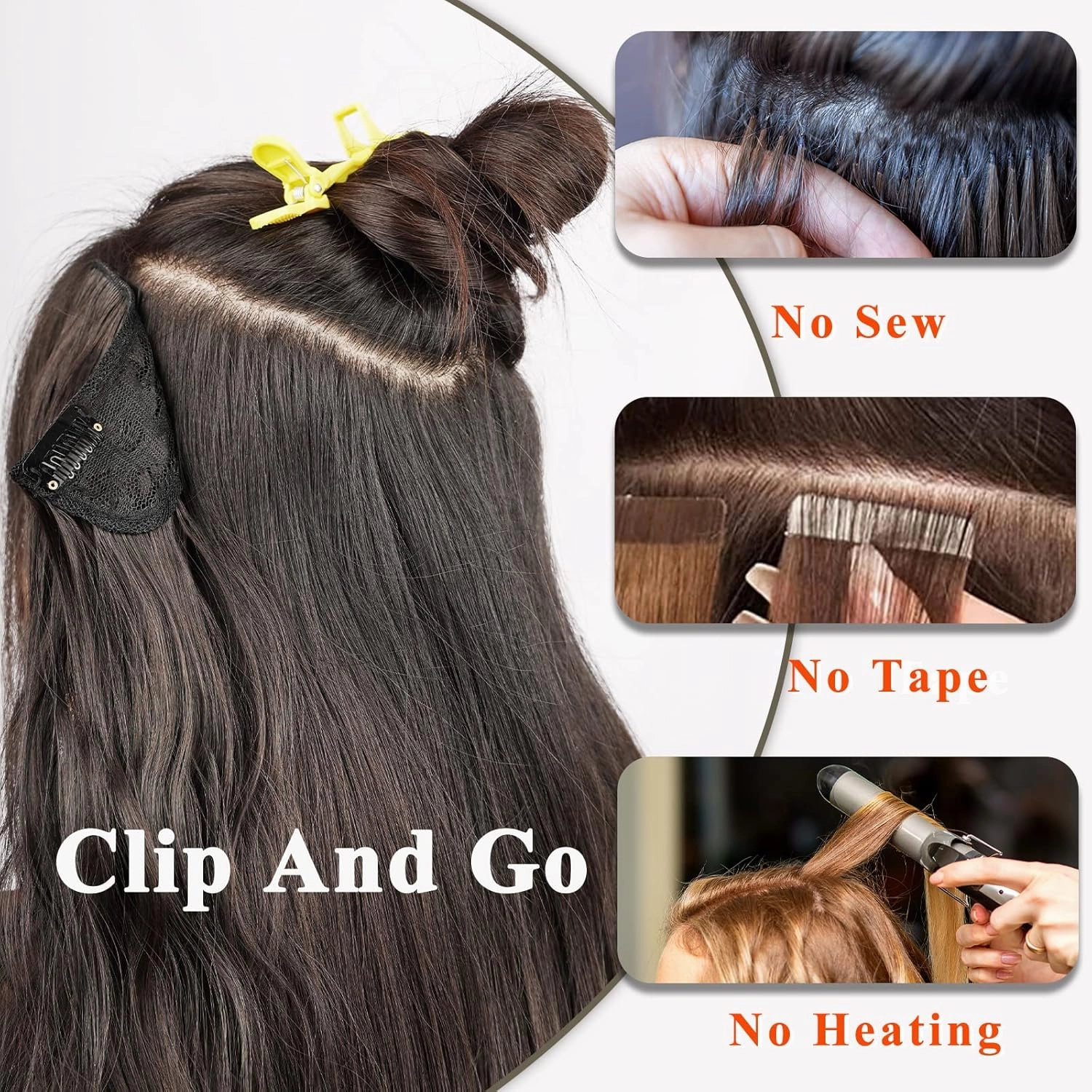 NAYOO Clip in Curly Hair Extensions 4PCS Long Wavy Synthetic Thick Hairpieces with Fiber Double Weft for Women Hair Full Head (24 Inch, Black)