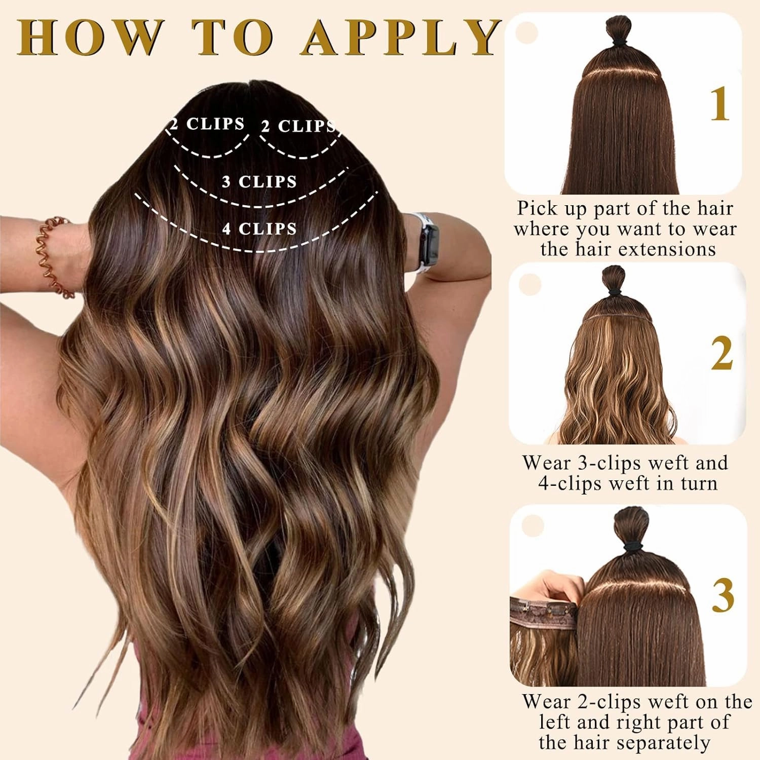 NAYOO Clip in Curly Hair Extensions 4PCS Long Wavy Synthetic Thick Hairpieces with Fiber Double Weft for Women Hair Full Head (24 Inch, Honey Blonde)