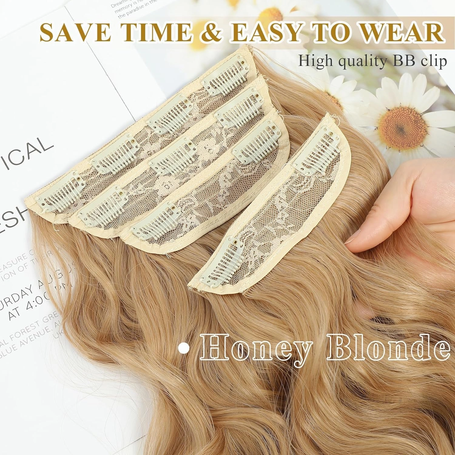 NAYOO Clip in Curly Hair Extensions 4PCS Long Wavy Synthetic Thick Hairpieces with Fiber Double Weft for Women Hair Full Head (24 Inch, Honey Blonde)