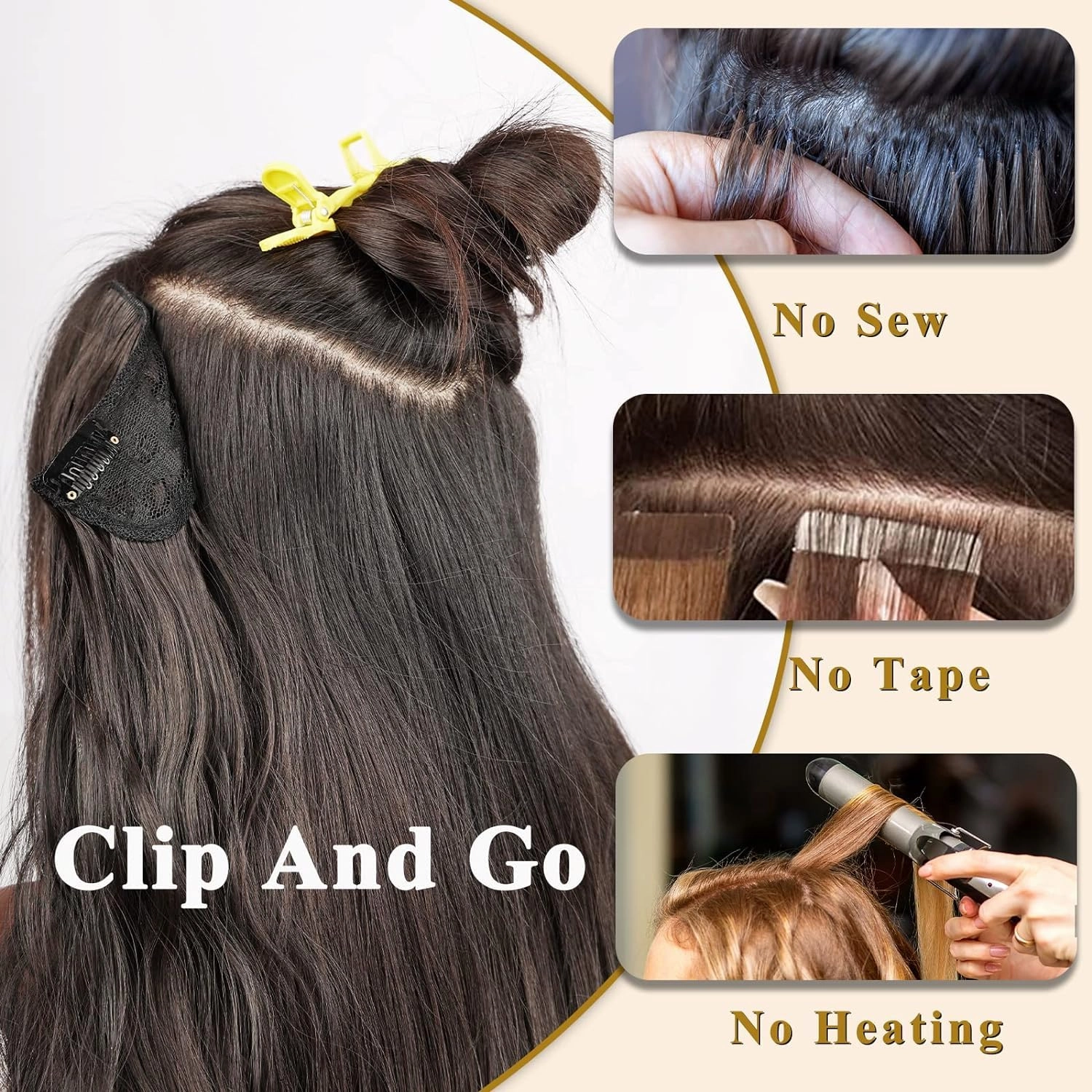 NAYOO Clip in Curly Hair Extensions 4PCS Long Wavy Synthetic Thick Hairpieces with Fiber Double Weft for Women Hair Full Head (24 Inch, Honey Blonde)