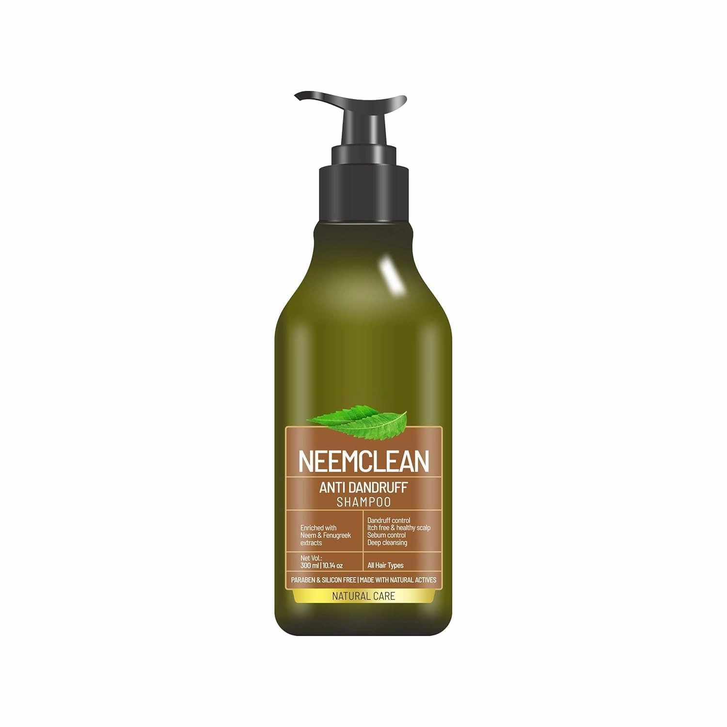 Neemclean Anti Dandruff Shampoo for Men & Women | Controls Dandruff, Deep Cleansing with Healthy & Itch Free Scalp | Enriched with Neem & Fenugreek | Paraben & Silicon Free 300ml