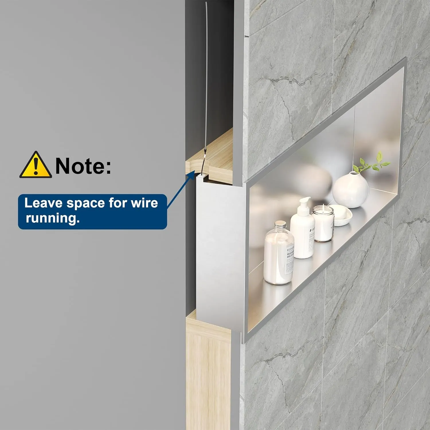 Neodrain Recessed LED Shower Niche, Brushed 30X12 in Waterproof Stainless Steel Wall Niche, 3000K LED Strip No Tile Needed Cabinet for Bathroom Storage