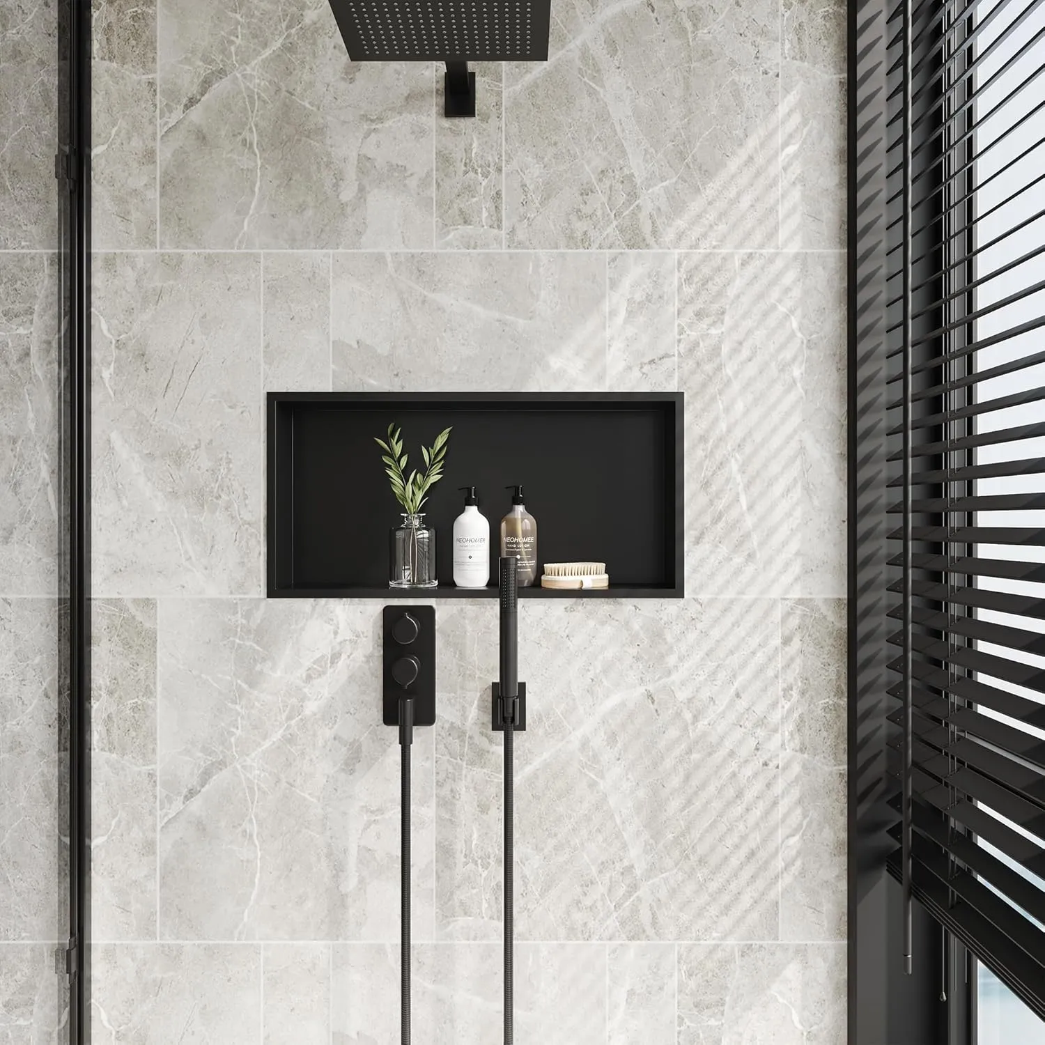 Neodrain Shower Niche, Shower Niche Bathroom Shelf, (Outside Size 25.1"x13.1") (Inner Size 24" X 12" X 4"), NO Tile Needed Recessed Niche Shower for Storage, Matte Black
