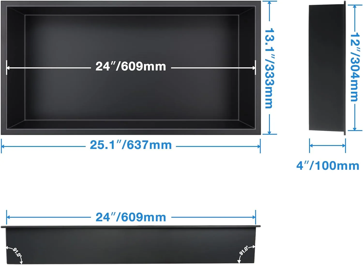 Neodrain Shower Niche, Shower Niche Bathroom Shelf, (Outside Size 25.1"x13.1") (Inner Size 24" X 12" X 4"), NO Tile Needed Recessed Niche Shower for Storage, Matte Black