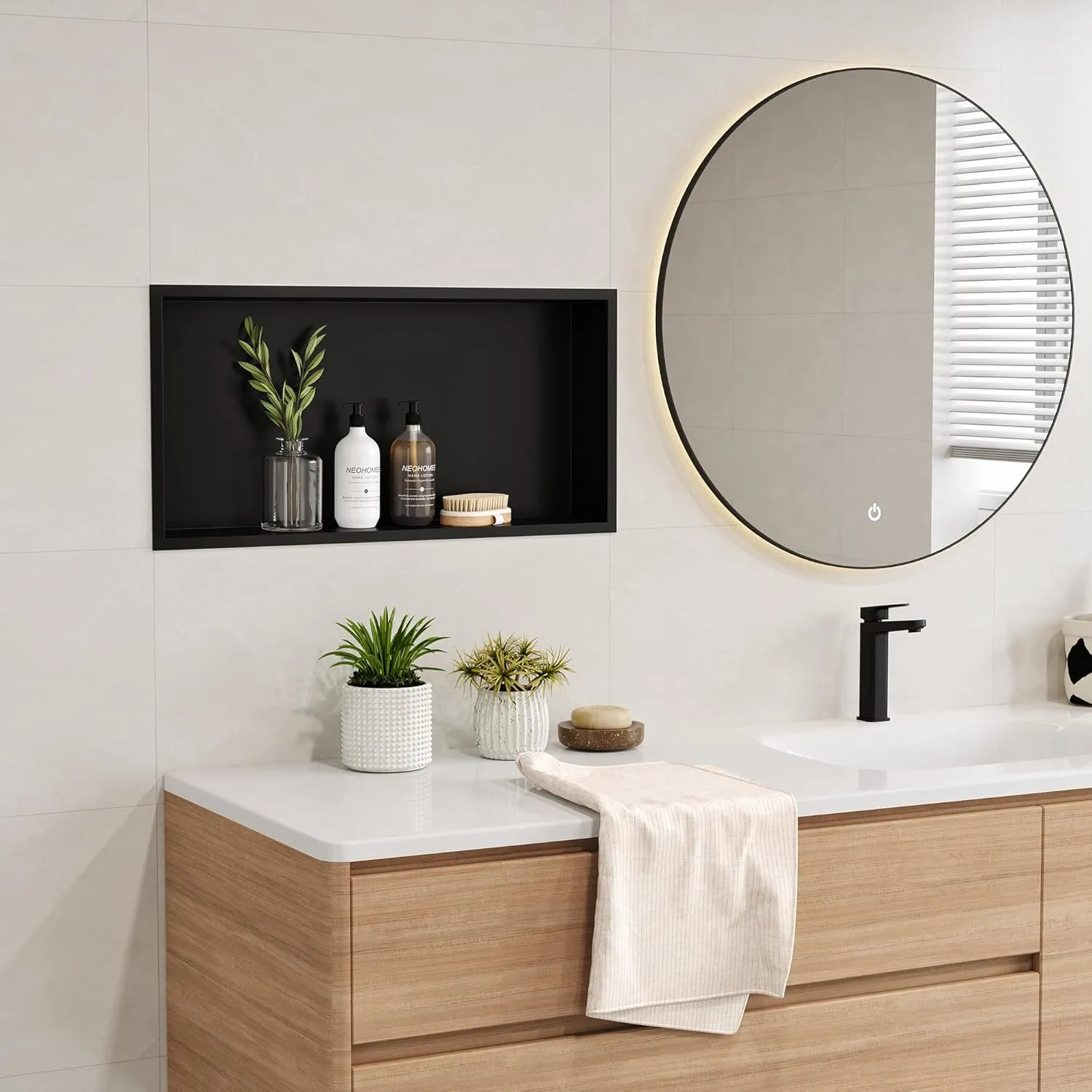 Neodrain Shower Niche, Shower Niche Bathroom Shelf, (Outside Size 25.1"x13.1") (Inner Size 24" X 12" X 4"), NO Tile Needed Recessed Niche Shower for Storage, Matte Black