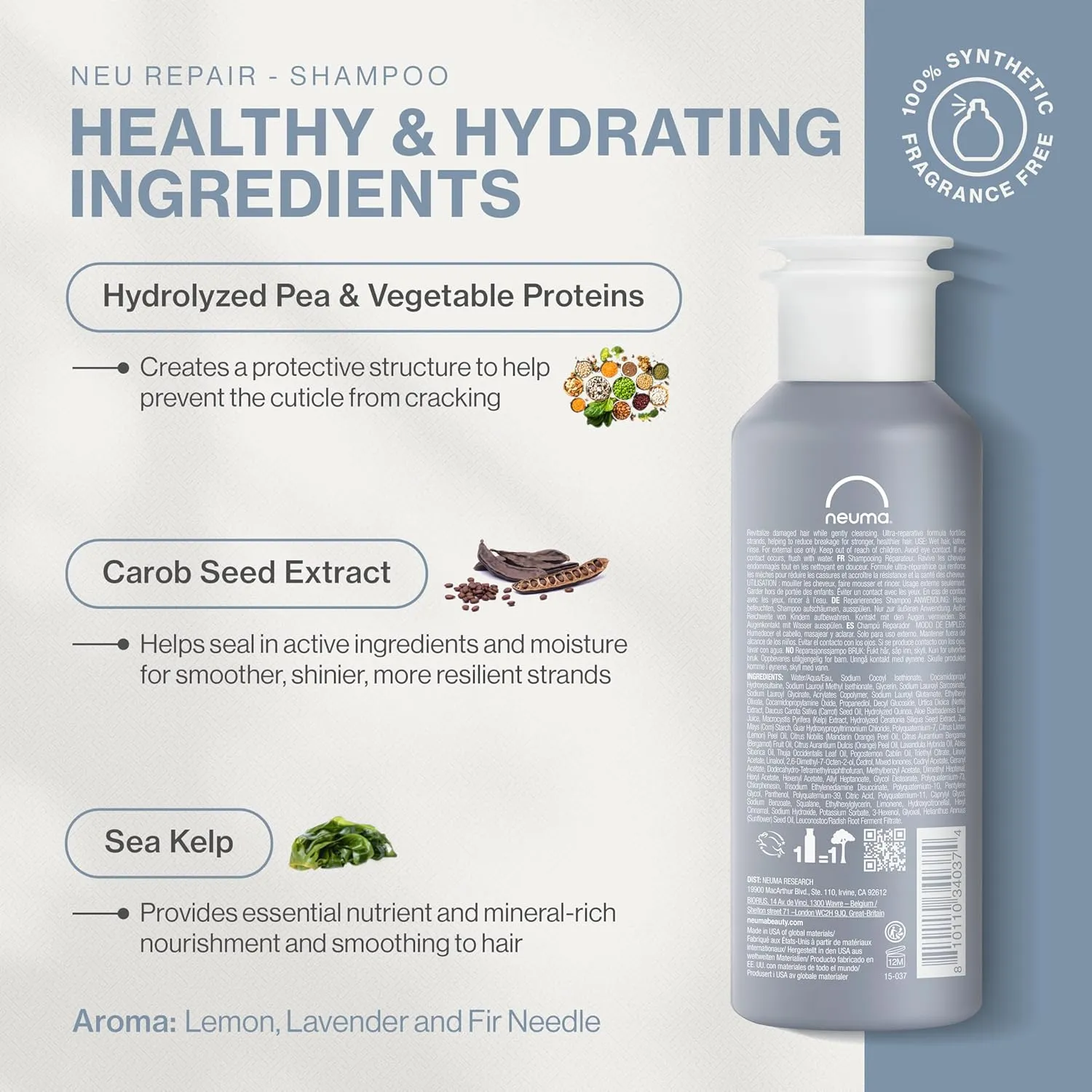 Neuma Neu Repair Shampoo - Revitalizes, and Strengthens Damaged Hair, Sulfate-Free, Lemon, Lavender and Fir Needle Scent