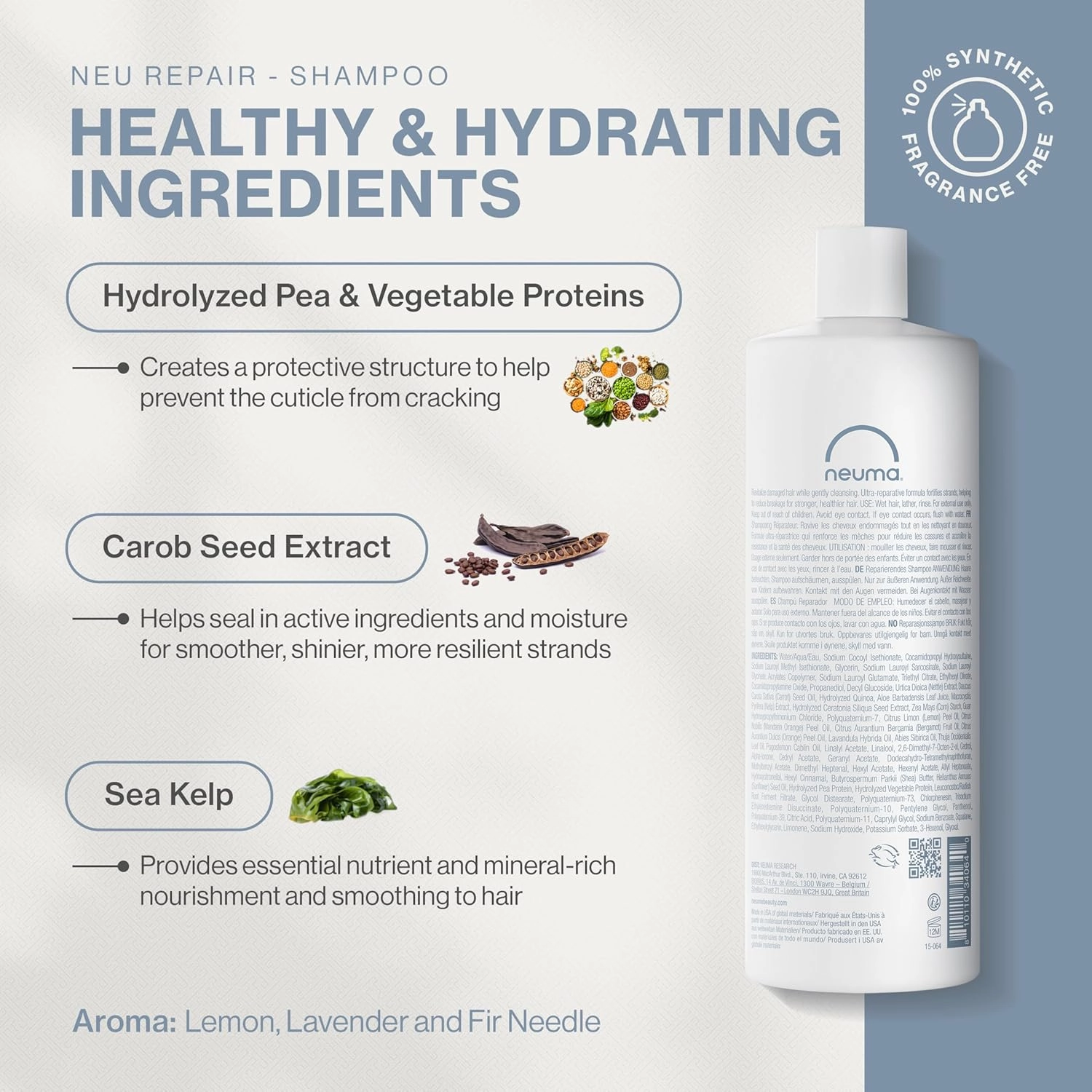 Neuma Neu Repair Shampoo - Revitalizes, and Strengthens Damaged Hair, Sulfate-Free, Lemon, Lavender and Fir Needle Scent