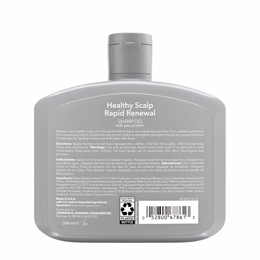 Neutrogena Healthy Scalp Rapid Renewal Shampoo & Conditioner with Pea Protein, UV Damage Protecting Shampoo for Strong Healthy-Looking Hair, 12 Fl Oz