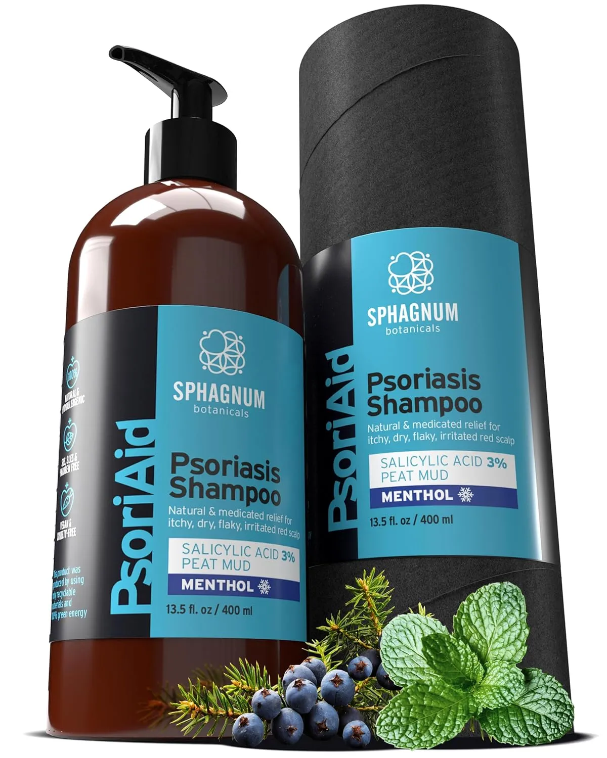 NEW 2025 Psoriasis Shampoo with Salicylic Acid | 13.5 fl. oz | New Formula with Peat and Menthol for itchy, flaky and red scalp.