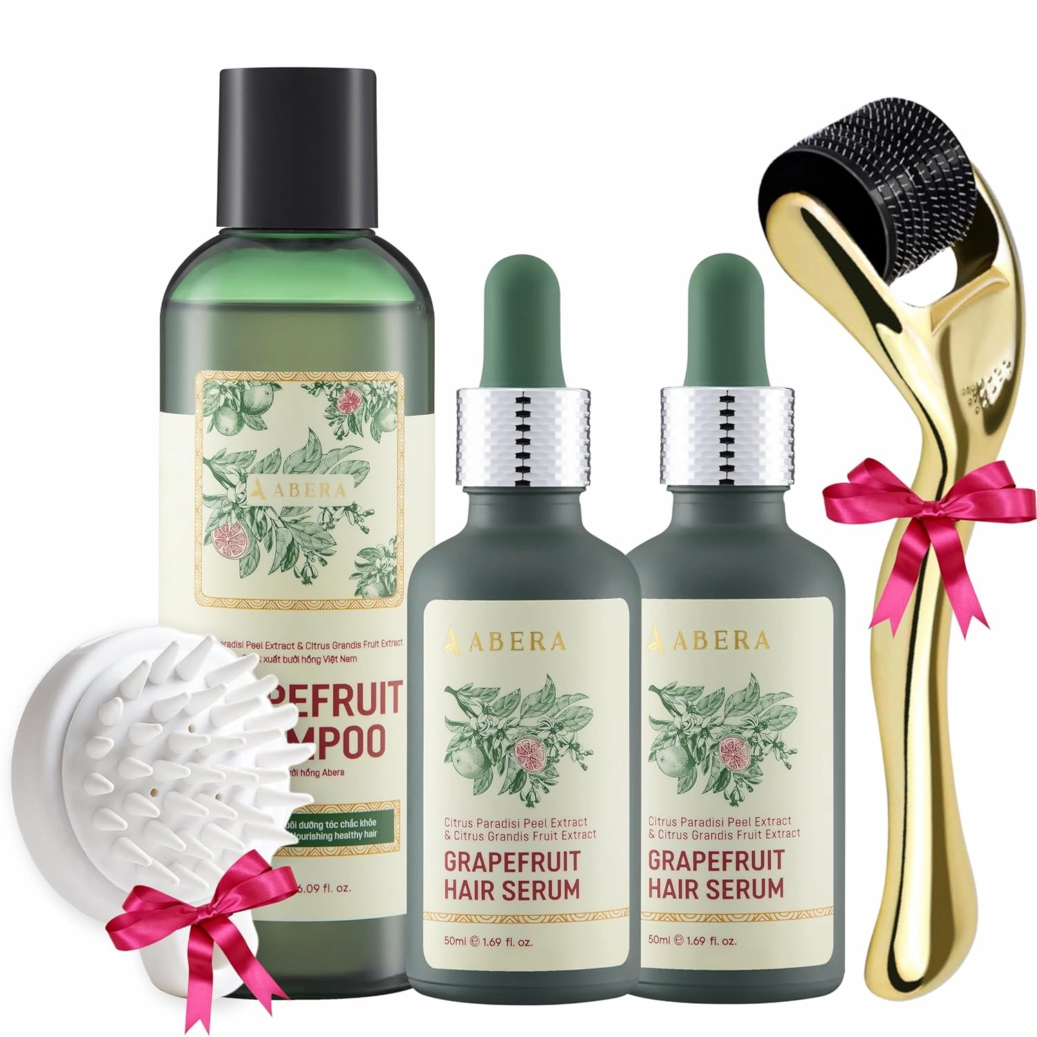 New ABERA Hair Growth Serum With Grapefruit Essence, for Hair Loss & Thinning Hair, Hair Regrowth Treatment for Scalp Hair Loss, Natural Anti-Hair Loss Treatment (1 shampoo   2 serum   2 Gift)