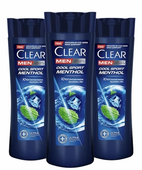 NEW Clear Men Anti-Dandruff Shampoo Cool Sport Menthol Refreshing Menthol Effect 350 ml (3 Pack (350ml / 11.83fl oz Each))