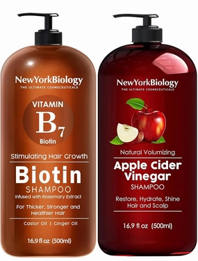 New York Biology Biotin Shampoo for Hair Growth and Thinning Hair with Apple Cider Vinegar Shampoo - Thickening Formula for Hair Loss Treatment - Helps Restore Shine, Hair Gloss – 16.9 fl. Oz