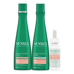 Nexxus Minoxidil Shampoo Conditioner & Leave-In Hair Serum Unbreakable Care 3 Pack with Biotin Keratin and Collagen Amino Acids 13.5 oz 2 fl oz