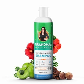 NIDHI’S GRANDMAA SECRET Herbal Shampoo for Hair Fall | Natural Shampoo for Dandruff with Curry Leaves & Hibiscus | For Frizzy & Damaged Hair | For Men and Women | Paraben & Sulphate Free | 200mL