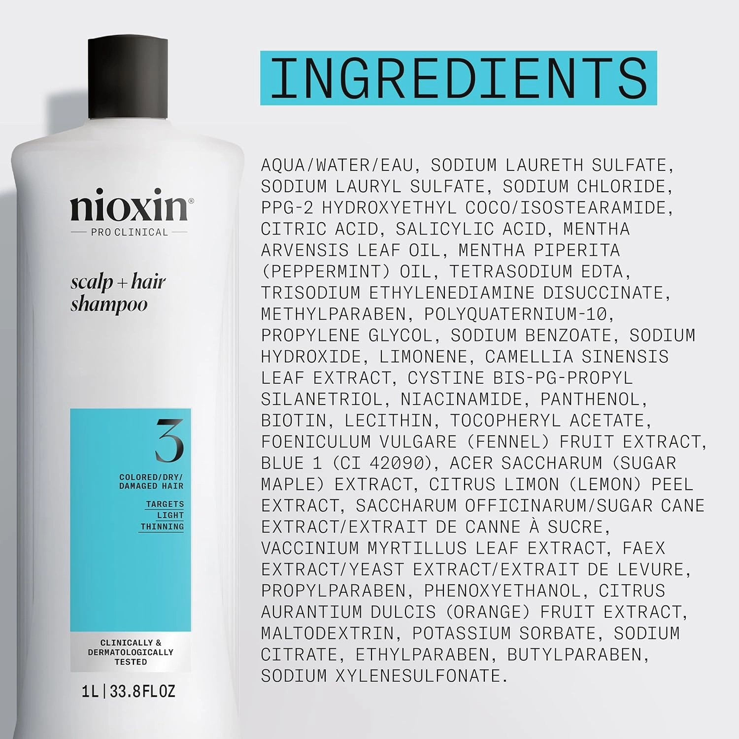Nioxin System 3 Scalp   Hair Thickening Shampoo for Colored, Dry, & Damaged Hair with Light Thinning |Maintain Vibrant Color |Cleanse, Strengthen & Nourish with Niacinamide & Biotin |Cleanse Build-Up