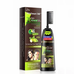 No-Stain Hair Dye Shampoo for Men & Women, Natural Ingredients, Ammonia-Free, Up to 100% Gray Coverage, Easy No-Mix Application, 200 mL, Pack of 1 (Dark Brown   Magic Comb)