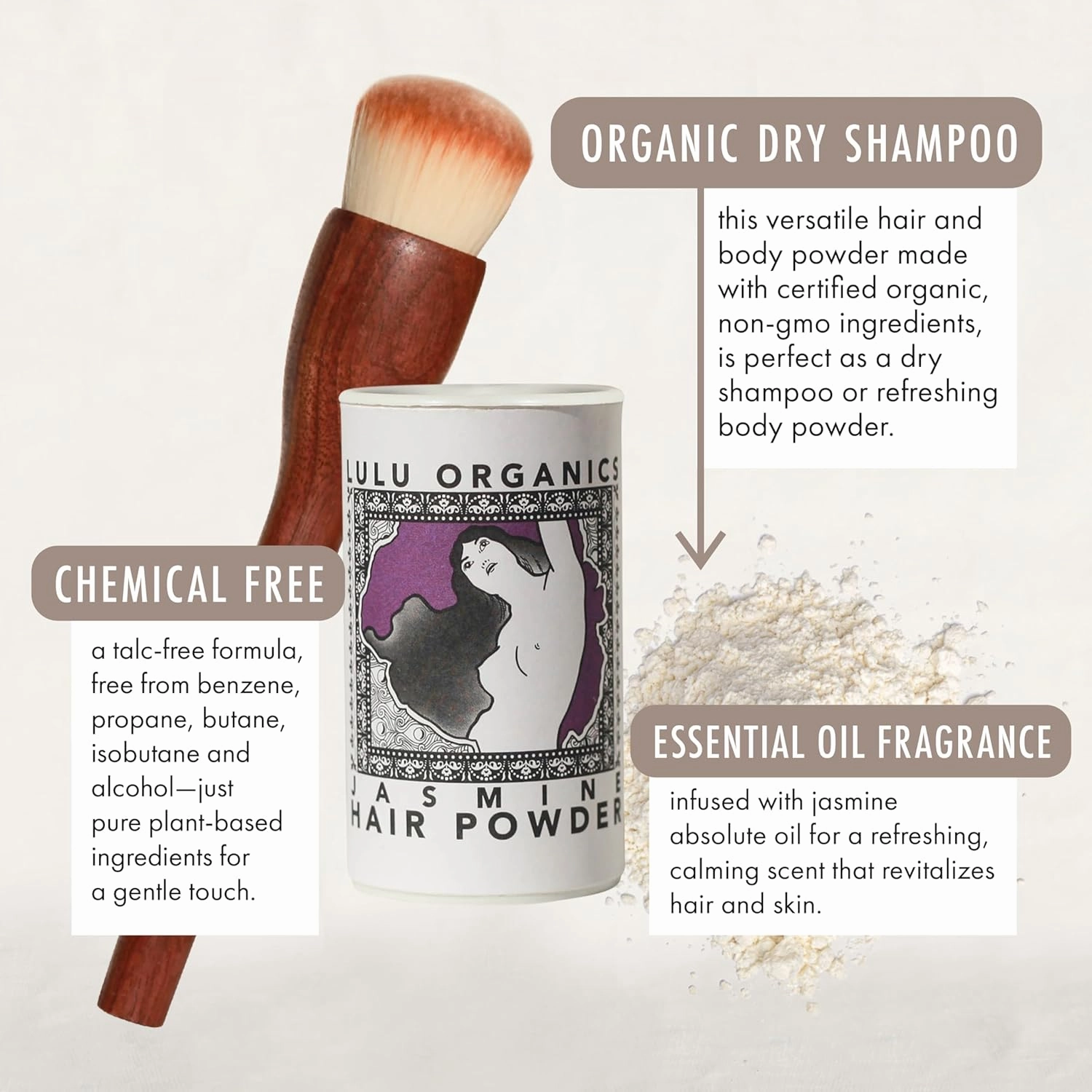 Non-Aerosol Dry Shampoo Powder - All-Natural & Organic Hair Care for Dark & Blonde Hair, Paraben Free, Talc Free, No White Cast, Holiday Hair Gifts, Travel Size & Self-Care Gift, Jasmine, 1oz