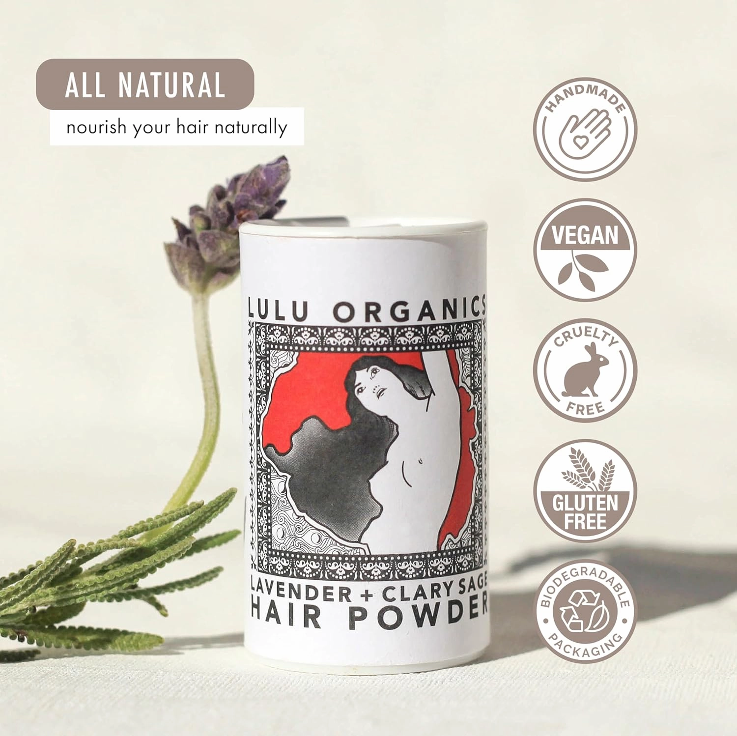 Non Aerosol Dry Shampoo Powder for Dark, Blonde and Oily Hair, All Natural Organic Hair and Body Powder, Paraben &Talc free No White Cast Synthetic Fragrance, Travel Size, Lavender & Clary Sage -1oz