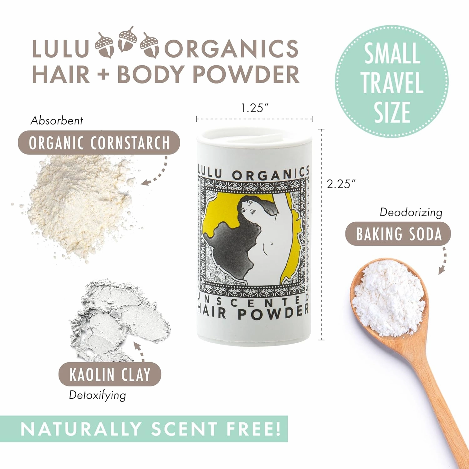 Non Aerosol Dry Shampoo Powder for Dark, Blonde and Oily Hair, All Natural Organic Hair and Body Powder, Paraben &Talc free No White Cast Synthetic Fragrance, Travel Size, Unscented -1oz