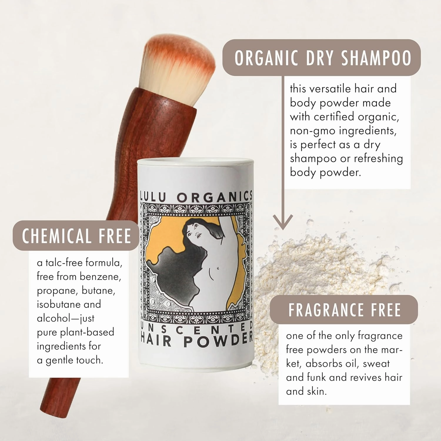 Non Aerosol Dry Shampoo Powder for Dark, Blonde and Oily Hair, All Natural Organic Hair and Body Powder, Paraben &Talc free No White Cast Synthetic Fragrance, Travel Size, Unscented -1oz