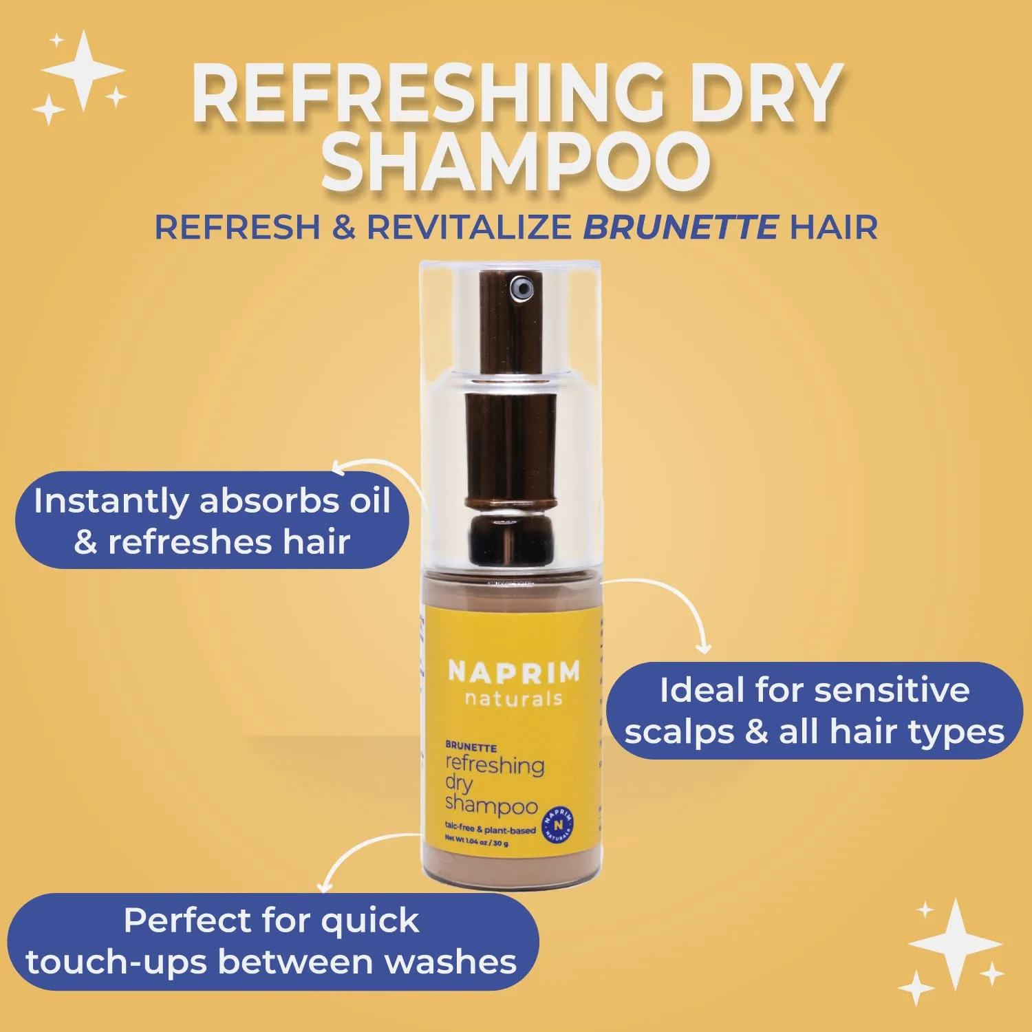 Nourishing Dry Shampoo Hair Powder for Brunettes - Talc-Free Oil Absorption for Lightweight Volume - No Residue UV Protection Non-Aerosol - Travel-Friendly Hair Care (30g)