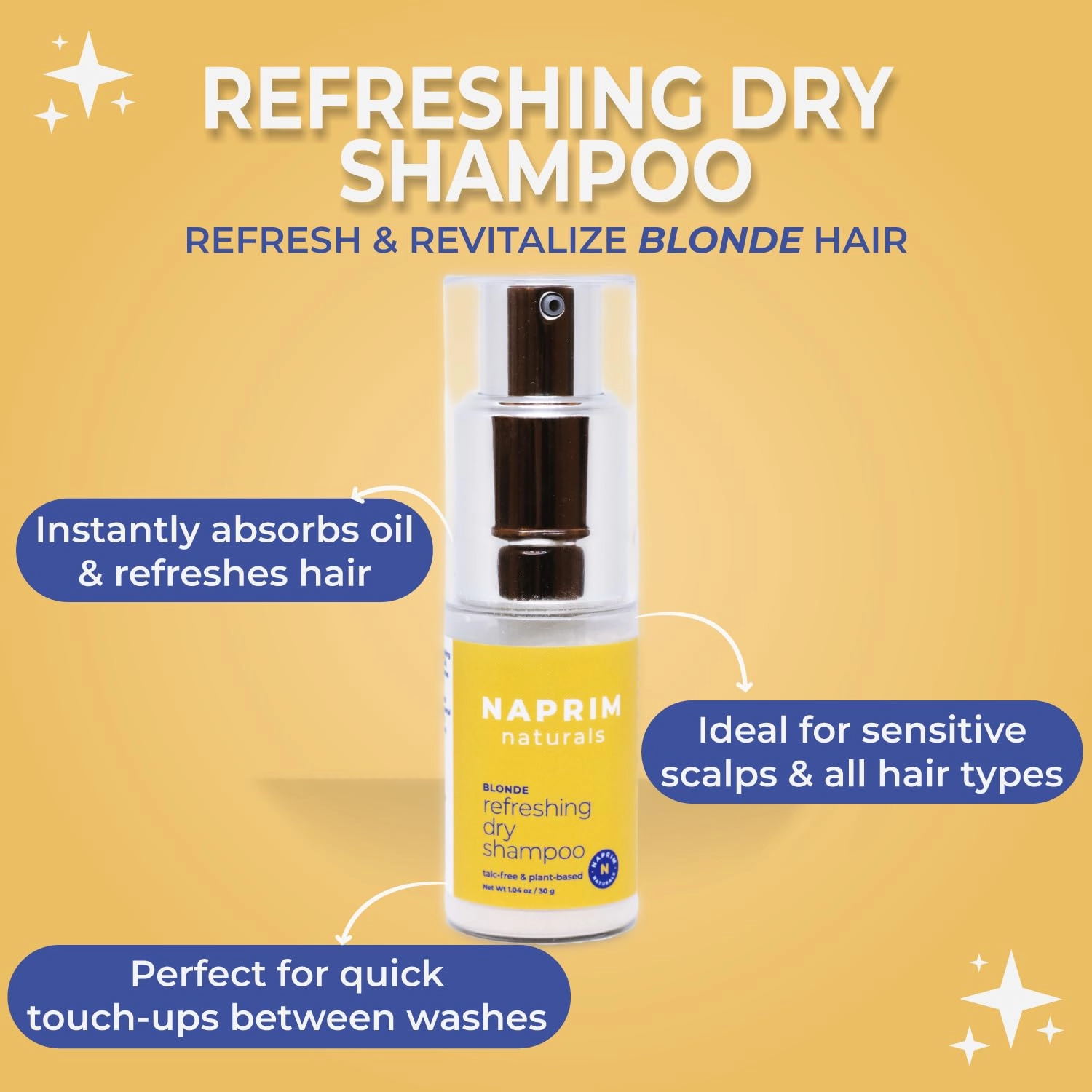 Nourishing Dry Shampoo Hair Powder for Blonde - Talc-Free Oil Absorption for Lightweight Volume - No Residue UV Protection Non-Aerosol - Travel-Friendly Hair Care (30g)