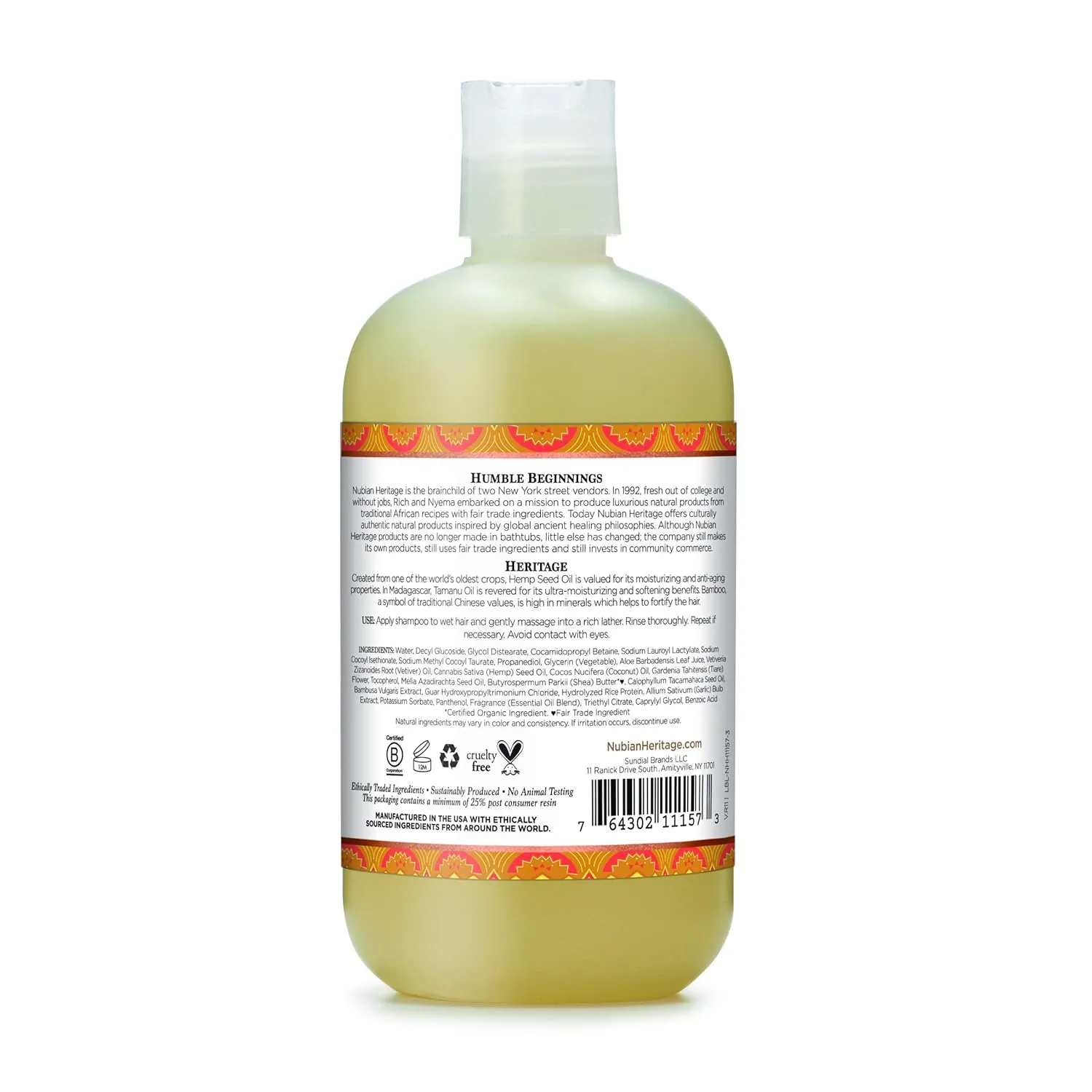 Nubian Heritage Shampoo for Weak Hair, Indian Hemp Helps Strengthen and Nourish Hair, 12 Oz