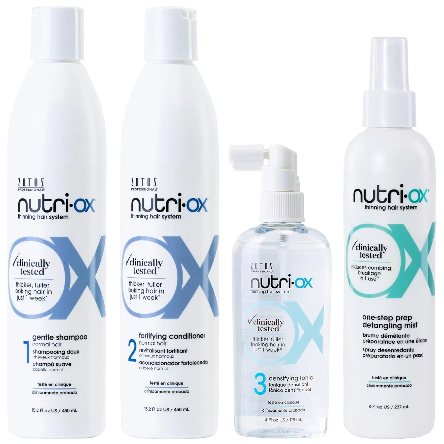 NUTRI-OX Gentle Shampoo & Conditioner & Tonic & Detangling Mist | For Normal Thinning Hair | Thicker, Fuller-Looking Hair | Clinically & Dermatologically Tested | Peppermint | Color-Safe | 15.2 Fl Oz