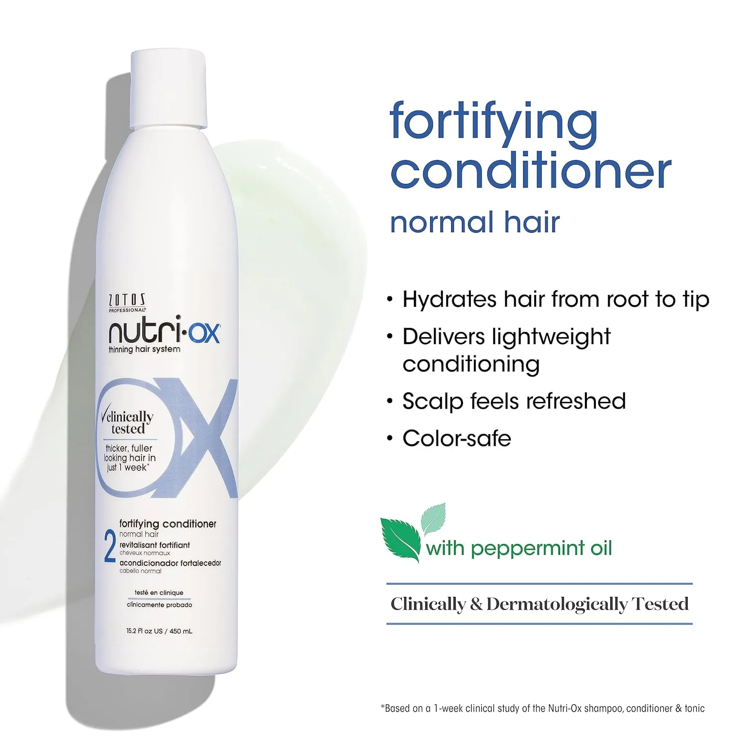 NUTRI-OX Gentle Shampoo Normal for Thinning Hair | Thicker, Fuller-Looking Hair | Clinically & Dermatologically Tested | Peppermint | Color-Safe