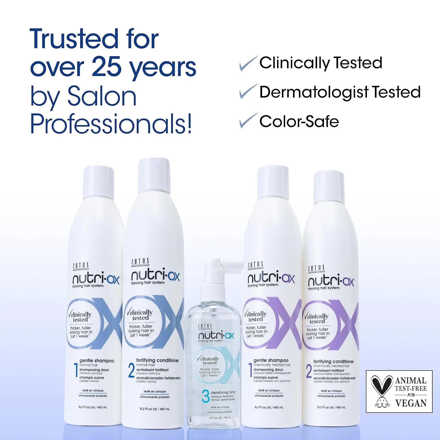NUTRI-OX Gentle Shampoo Normal for Thinning Hair | Thicker, Fuller-Looking Hair | Clinically & Dermatologically Tested | Peppermint | Color-Safe