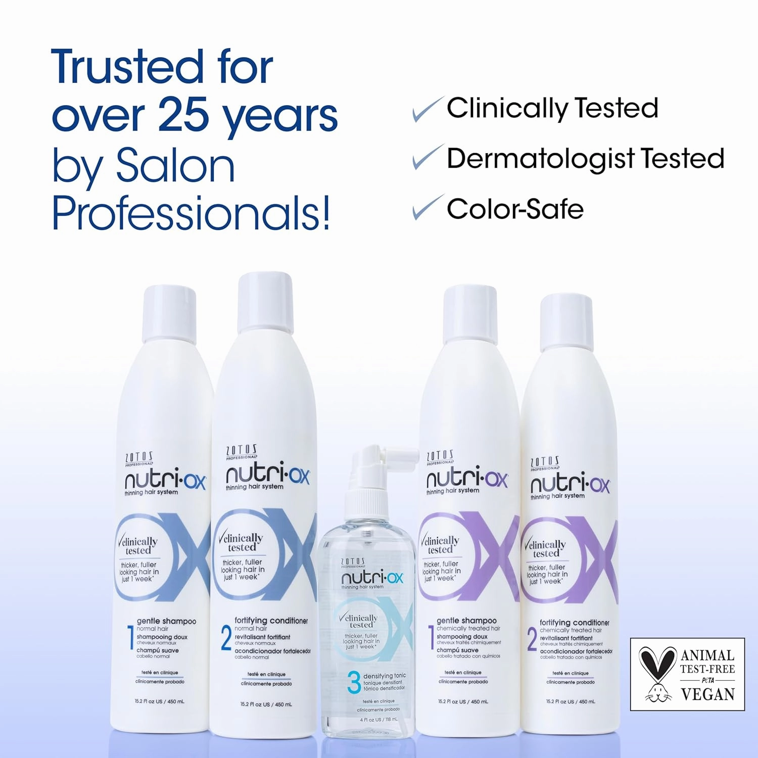 NUTRI-OX Gentle Shampoo Chemically-Treated for Colored Thinning Hair | Thicker, Fuller-Looking Hair | Clinically & Dermatologically Tested | Peppermint | Color-Safe