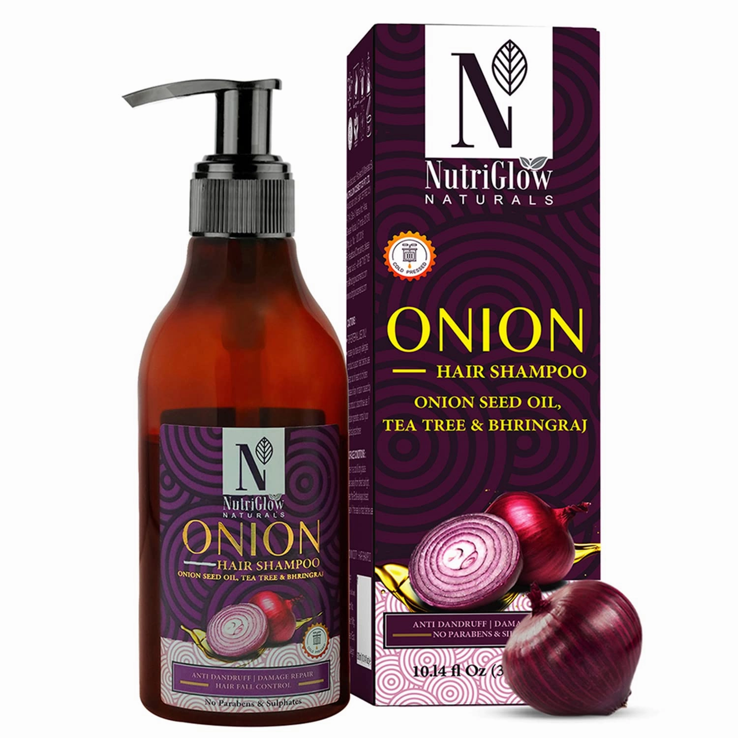 NUTRIGLOW NATURAL'S Onion Hair Shampoo With Onion Seed Oil For Anti Dandruff, Anti Hair Fall & Deep Nourishment, Shiny Hair, 300ml