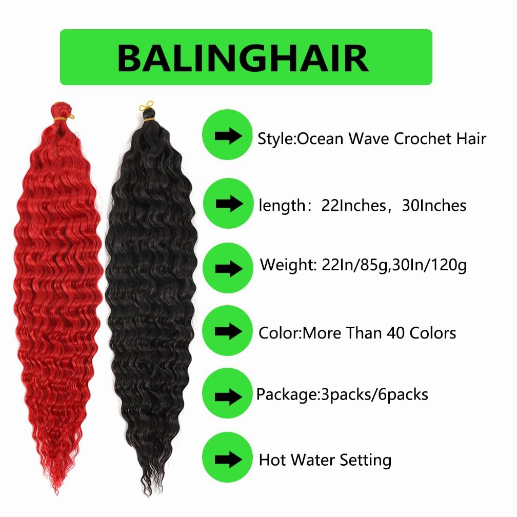 Ocean Wave Crochet Hair 22 Inch Deep Wave Braiding Hair Long Curly Crochet Braids Hair Extensions Ombre Black to Purple 6 Packs