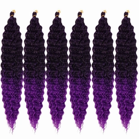 Ocean Wave Crochet Hair 22 Inch Deep Wave Braiding Hair Long Curly Crochet Braids Hair Extensions Ombre Black to Purple 6 Packs