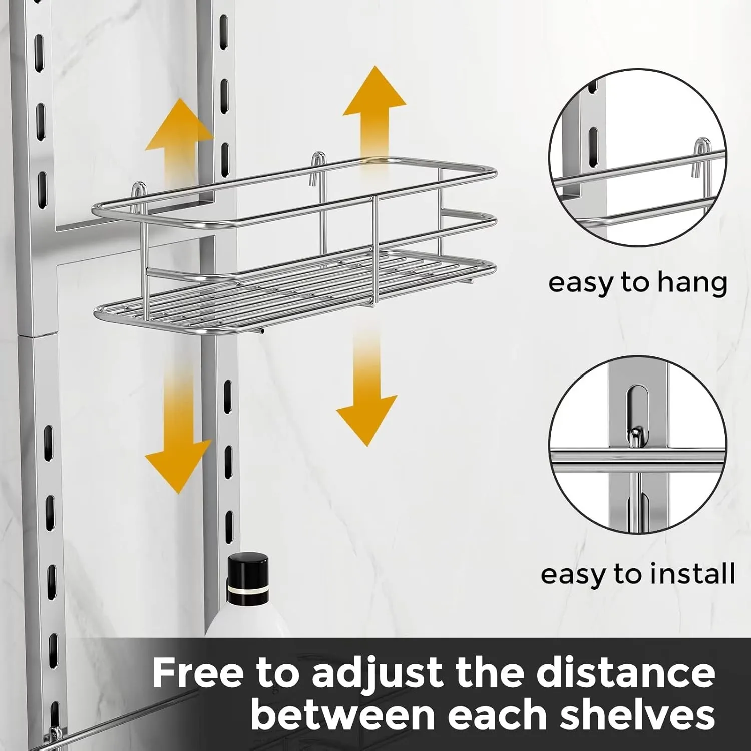 ODesign Over The Door Shower Caddy, 3-Tier Adjustable Hanging Shower Caddy with Soap Holder & 4 Hooks, Rustproof Bathroom Shower Organizer with Suction Cup,Shower Rack for Shampoo Razor, Slate-Grey
