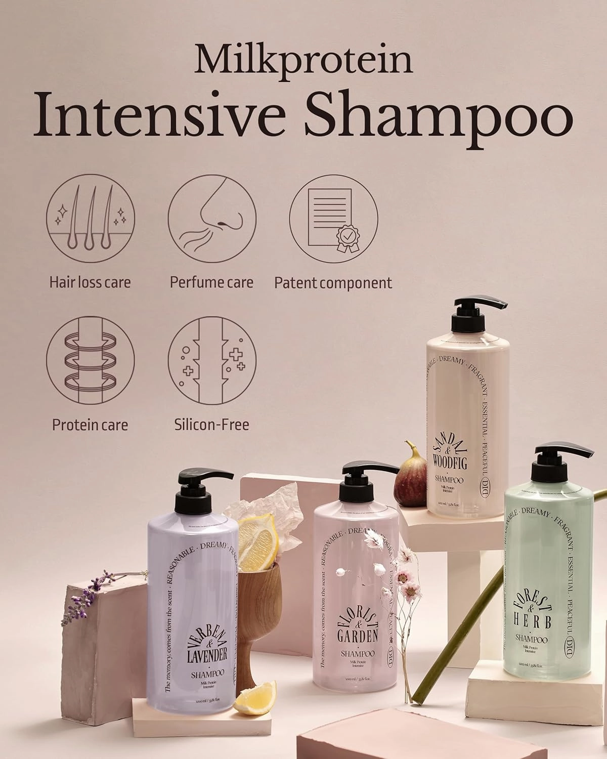 ODID Milk Protein Intensive Shampoo - Korean Volumizing and Hair Loss Relief Perfume Shampoo for Damaged Hair - Natural Green Herb Scent - pH5.5 Scalp Purifying, 16.9 fl.oz.