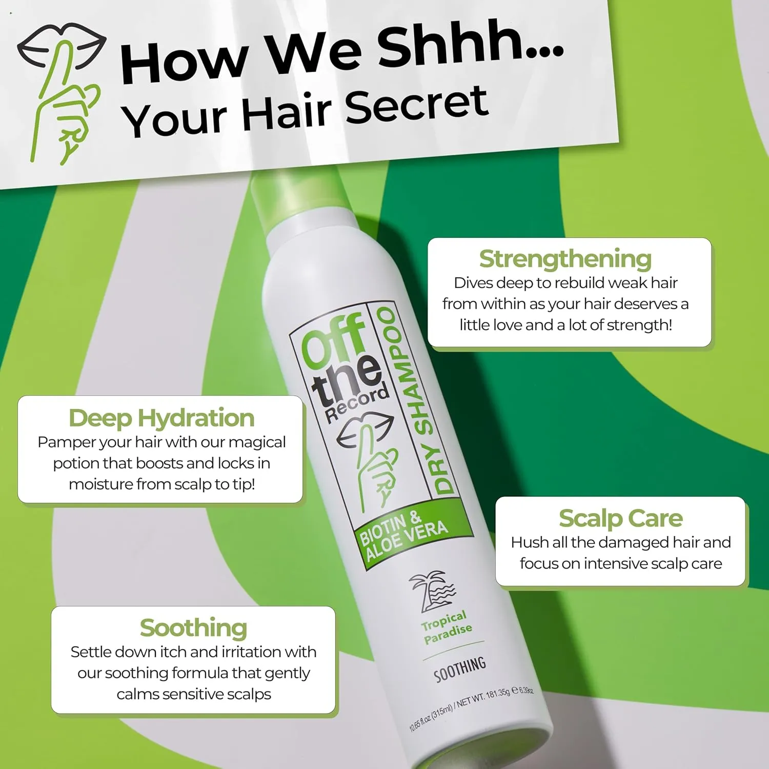 OFF THE RECORD Dry Shampoo - 2 Pack of Tropical Paradise | Soothing & Hydrating | Biotin   Aloe Vera | Scalp Nourishment & Hair Strengthening - 21.3 oz